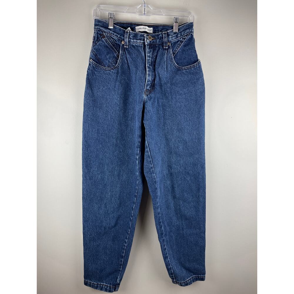 Vtg 90s Calvin Klein Sport Pleated Mom Jeans Size 8 Tapered High Rise Denim Blue